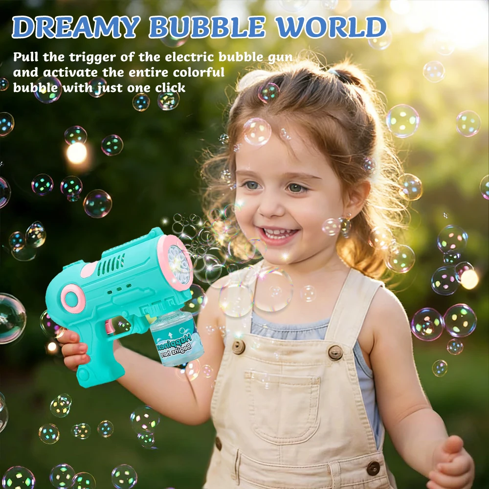 2 paquetes de pistola de burbujas, fabricante automático de burbujas con 10 agujeros/iluminación, juguete para hacer burbujas para niños/mascotas. Regalos para cumpleaños/fiesta/bodas