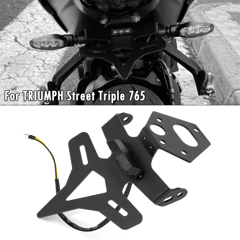 For TRIUHPM Daytona 675 Street Triple R S RS 765 Motorcycle License Plate Holder Fender Eliminator Tail Tidy Bracket With LED