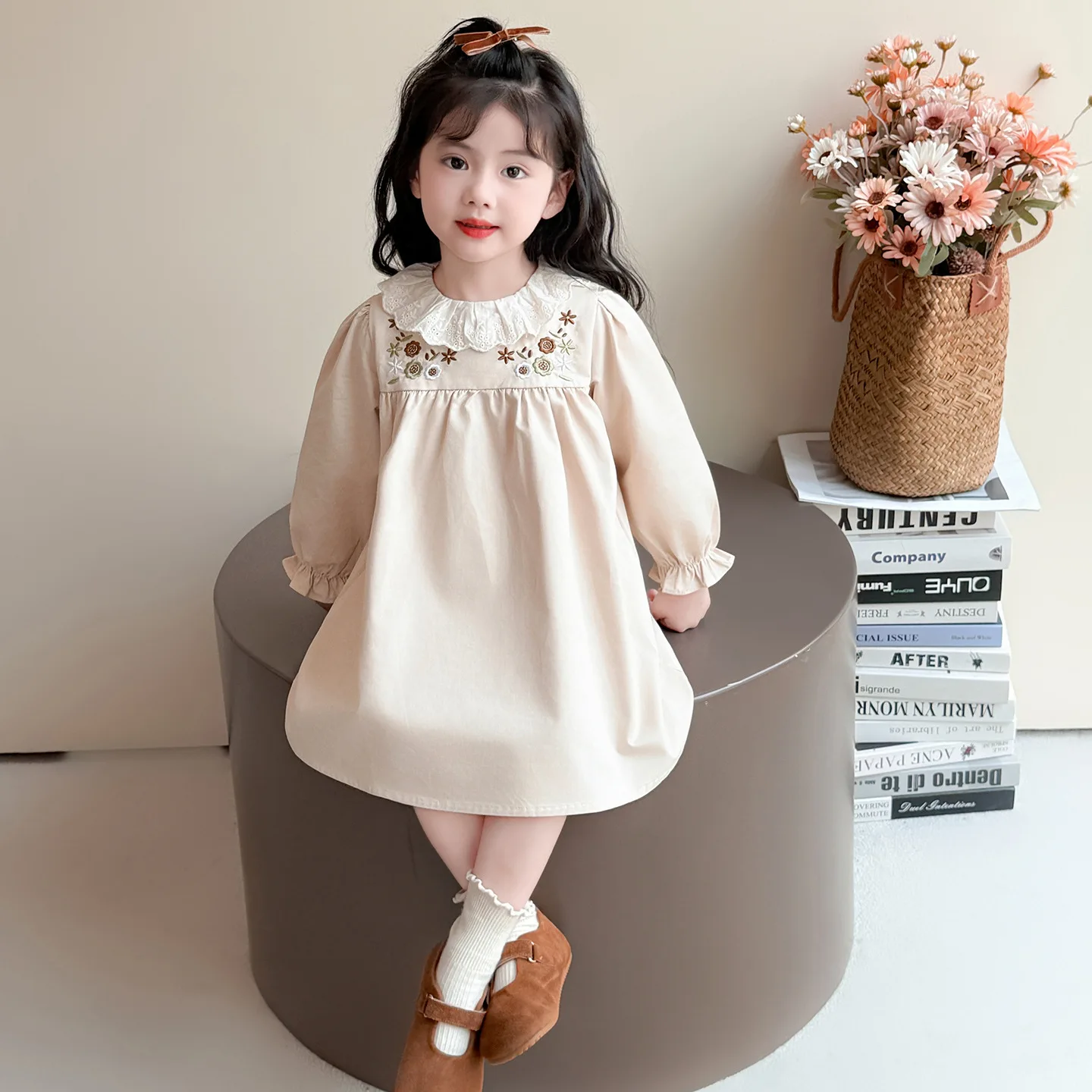 فستان بناتي مع فستان أميرة عصري وأنيق مطرز بالدانتيل للربيع والخريف، ملابس كاجوال يومية