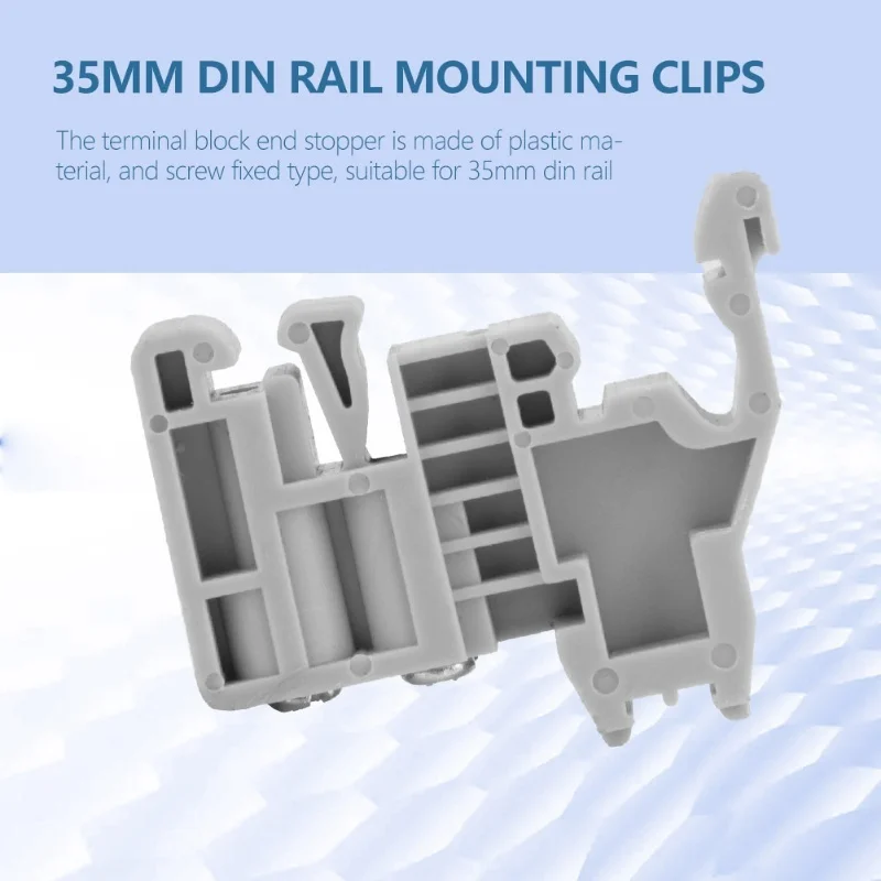 50pcs DIN Rail Terminal Blocks End Stopper Brackets Screw Type Clamp Fit For 35mm Width Rail Model