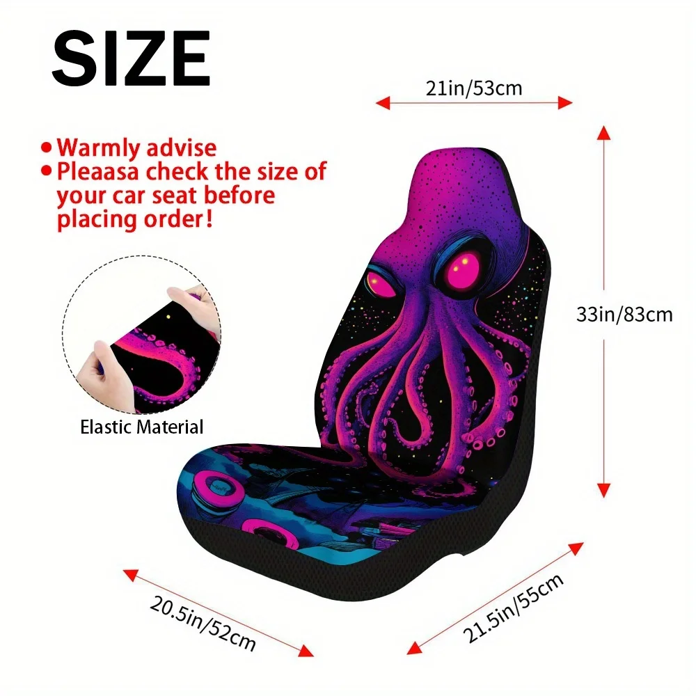2pcs Car Seat Covers Set, Cosmic Neon Octopus Print, Premium Vehicle Seat Covers. Stylish Design Fits Daily Commutes, Weekend G