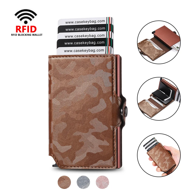 CASEKEY Rfid Camouflage Leather Smart Tactical Wallet Men Bank Porta carte di credito Mini Money Bag Metal Male Vallet Porta Tarjeta