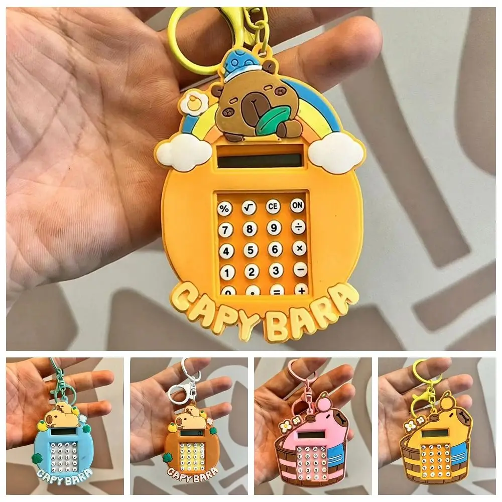 Cute Silicone Kapybara Calculator Cartoon Kapybara Little Pufferfish Calculator Stationery Keychain Pendant