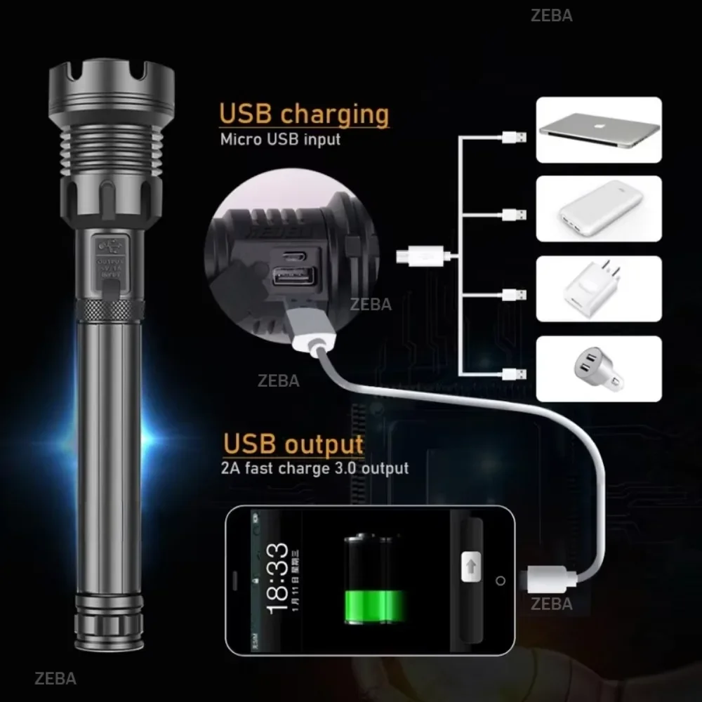 جديد 10000mAh XHP390 عالية الطاقة مصابيح كاشفة بلمبات LED 100000LM الترا قوية مصباح يدوي فانوس قابل لإعادة الشحن التخييم في الهواء الطلق الشعلة