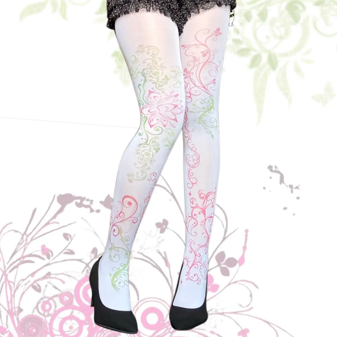 Y2k style hip-hop streetwear aesthetics flower pattern pantyhose punk gothic fashion tight stockings retro 2000s Emo girl punk