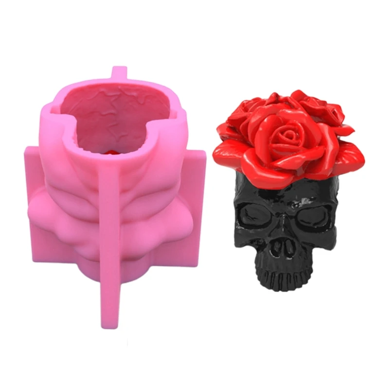 

3D Rose Skull Silicone Mold Epoxy Resin Casting Mould DIY Plaster Pen Holder Halloween Decoration for DIY Crafts Making