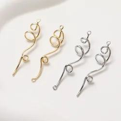2PCS 14K Gold Plated Smooth Surface Brass Twining Streamer With Hole DIY Findings Jewelry Making Supplies Accessories