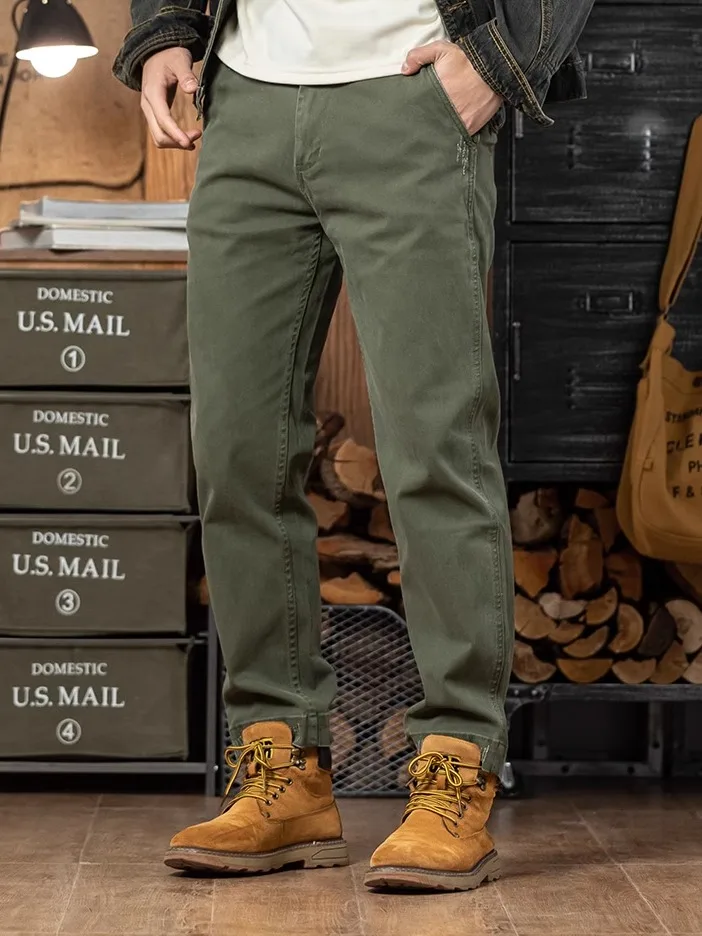 

Military een Heavyweight Pure Cotton Straight Leg Casual Pants Men's 2025 New American Retro Ameika Khaki Denim Long Trousers