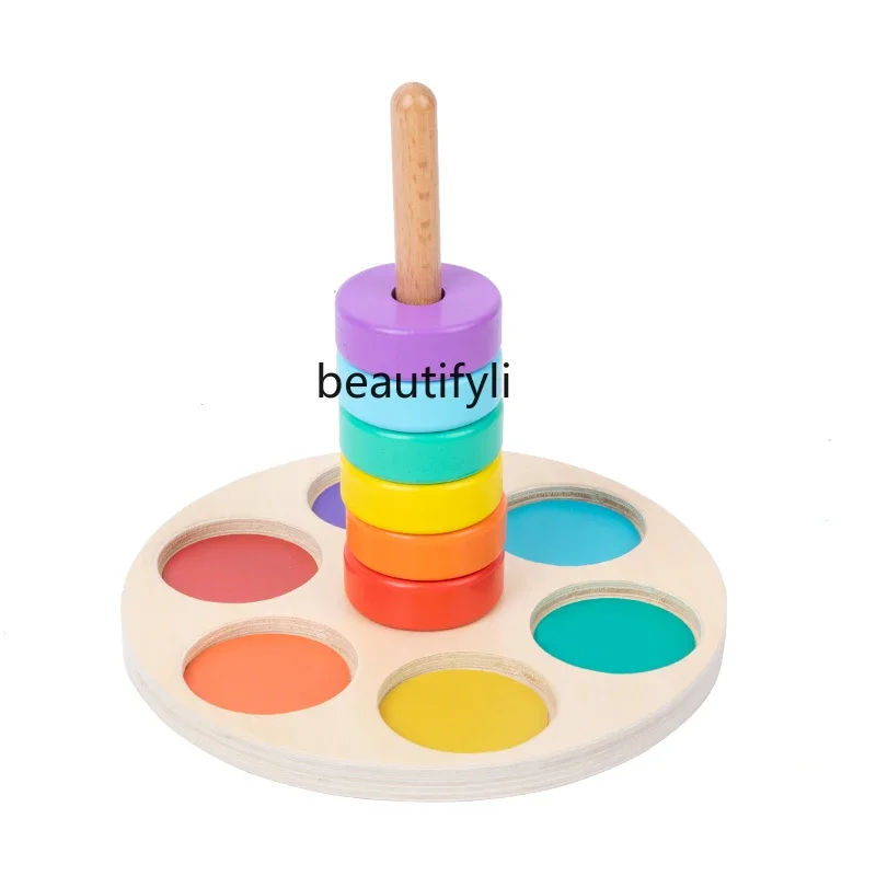 Wooden rainbow set of columns Children's early education puzzle learning matching game toy gift