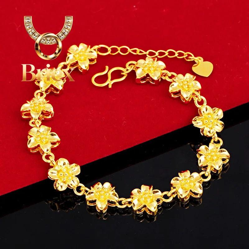 Briex Jewelry Luxury 24K 9999 Pure Gold real gold Women's three-dimensional flower bracelet bracelet