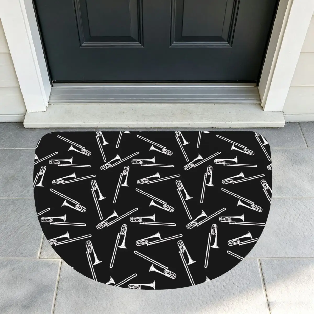 Trumpet White On Dark Red Soft Flannel Half Round Doormat Non Slip Bathroom Mat Absorbent Floor Carpet for Living Room