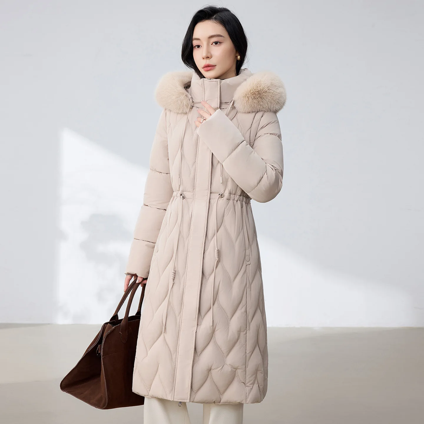 Women's Long Cotton Coat Autumn Winter Casual WarmDetachable Sleeves Mid-length Fur Collar Jacket Thickened Hooded Outwear