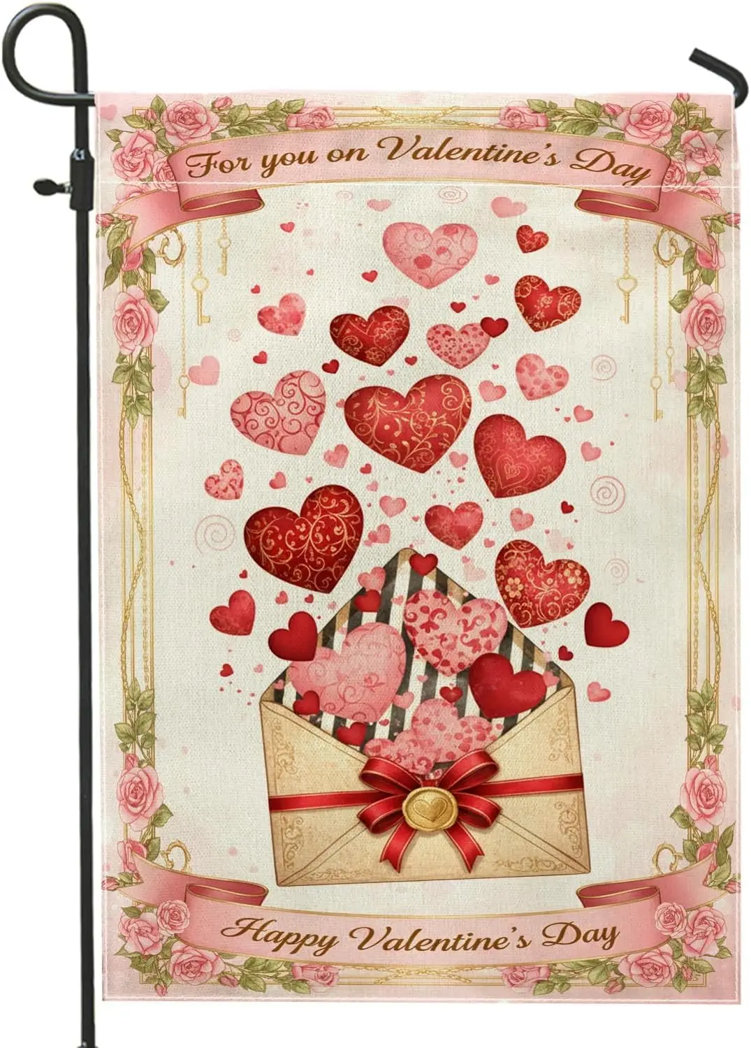 Hearts Garden Flag, Romantic Vintage Envelope Roses Valentine'S Day Red Double Sided Burlap Small Garden Yard Flag for O FFL IIC