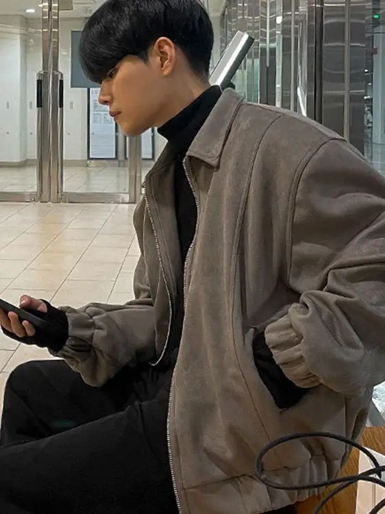 

Мужская замшевая куртка в корейском стиле, ретро, с воротником, осенняя, высококачественная, трендовая, брендовая, модная верхняя одежда