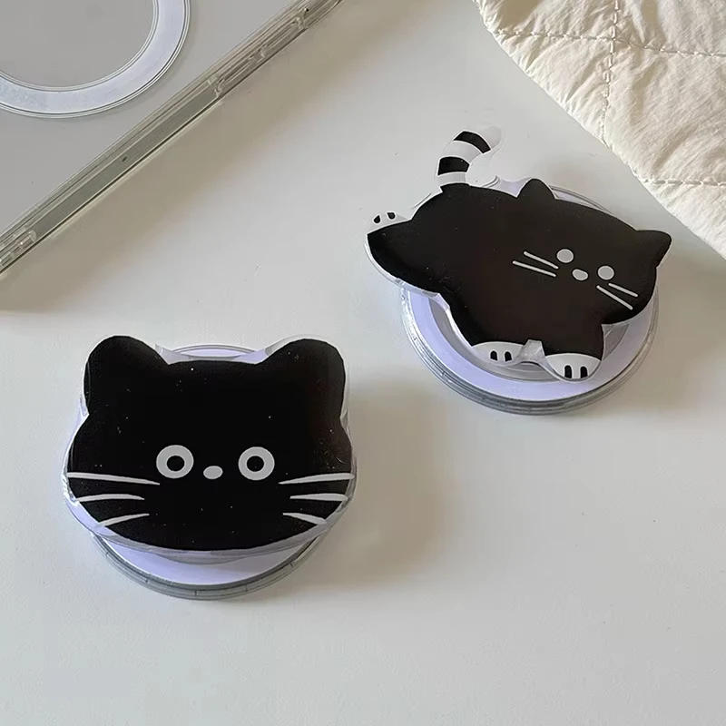 Korea Cute Cartoon Black Cat Magnetic Holder Grip Tok Griptok Phone Stand Holder Support For iPhone 15 For Pad Magsafe Smart Tok