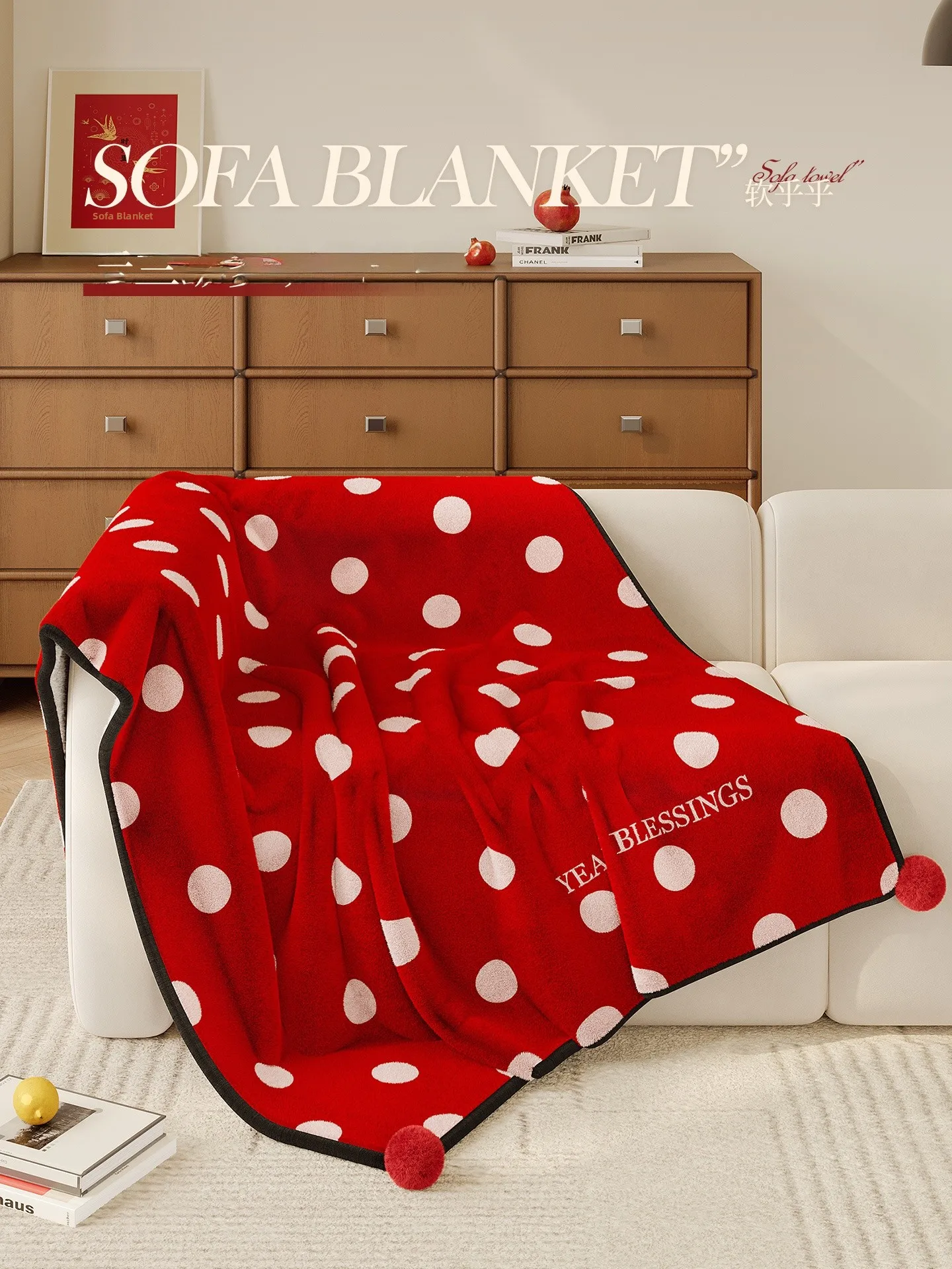 

Утепленное зимнее одеяло, красное декоративное одеяло для офиса и дивана, с узором в горошек, геометрическим дизайном, из полиэфирного волокна