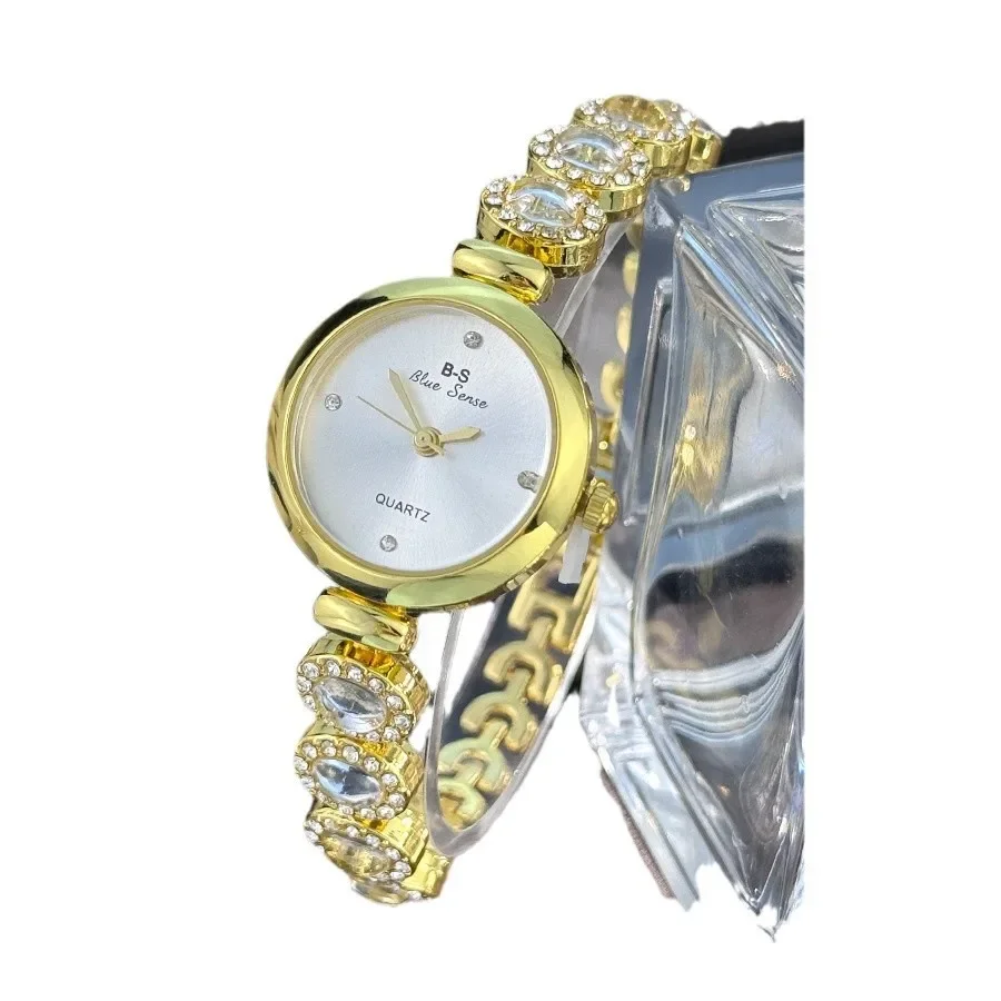 Orologio al quarzo con diamanti da donna di lusso con bracciale gioiello e quadrante a specchio rotondo