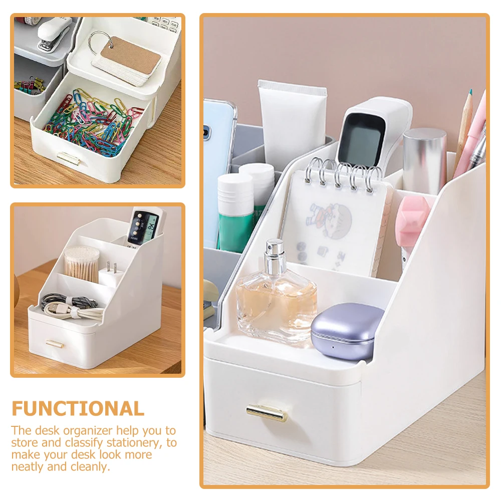 

Drawer type Storage Box White Desk ganizer Multi compartment Pen Holder Remote Control Vanity Makeup Storage Box Desk