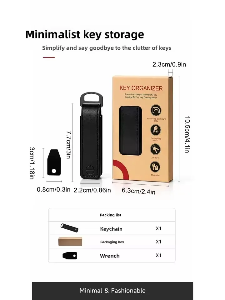 Portable Multi-function Leather Key Case Aluminum Key Organizer Clip Durable Pocket Keychain Holder for Standard Keys
