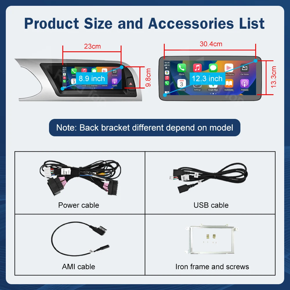 Pantalla táctil Multimedia de 8,9 pulgadas y 12,3 pulgadas para Audi A5 S5 2008-2016 Airplay Miracast función inalámbrica Carplay Android Auto 6