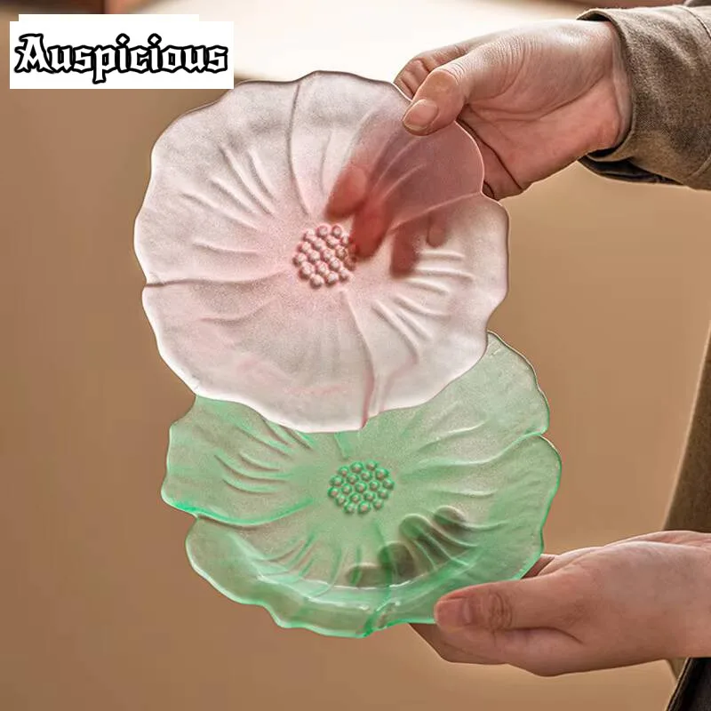 

Handmade Crystal Glazed Pot Bearing Holder Aesthetic Flower Petal Dry Brew Table Tea Tray Fruit Plate Chinese Tea Set Ornaments