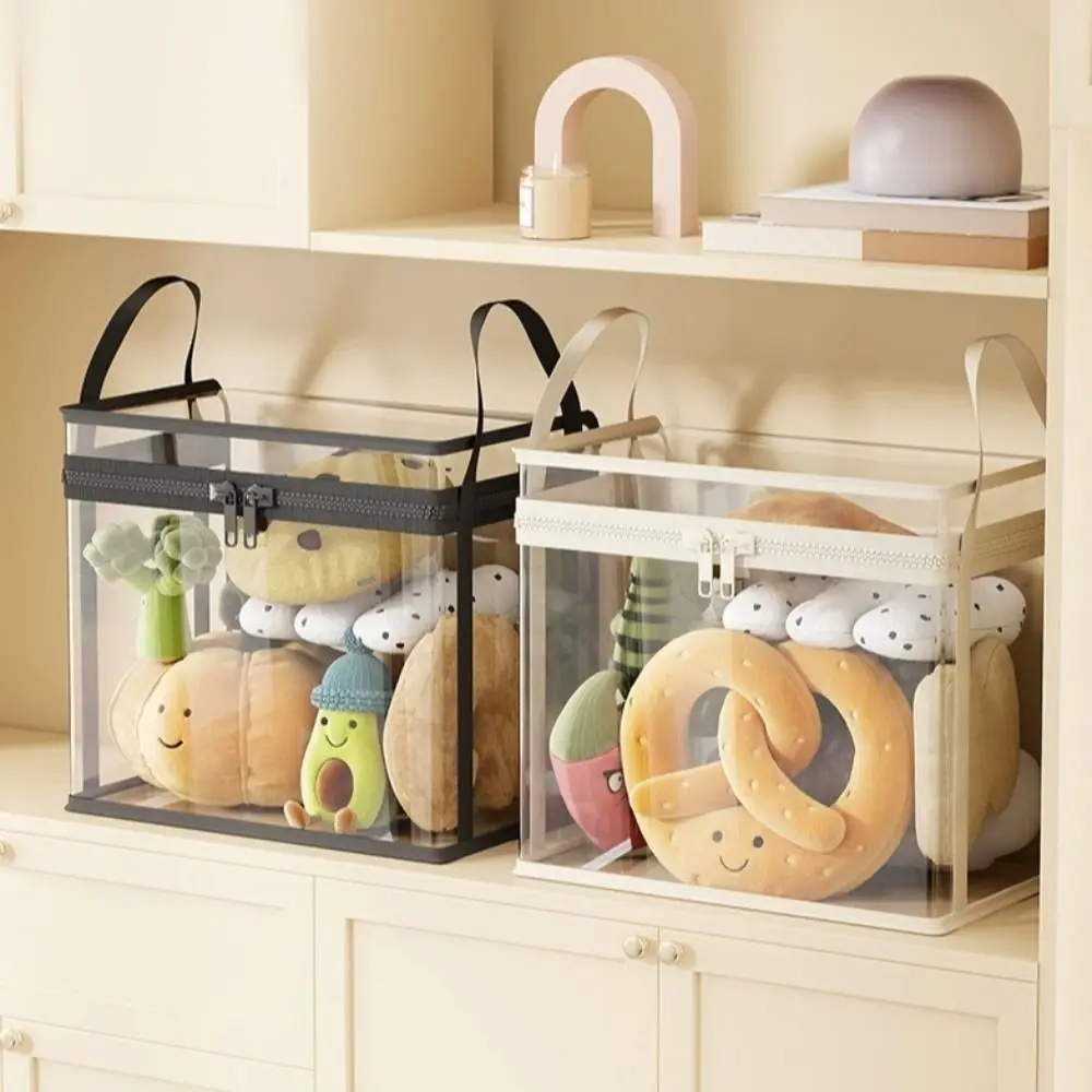 

Large Capacity Stuffed Toy Storage Box PVC with Handle Doll Organizing Bag Clear Folding Basket Plush Toy Storage Bag Children