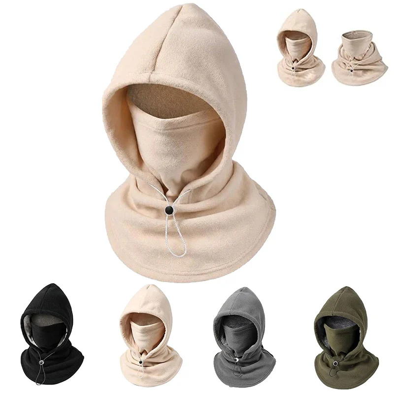 Fleece Double‑layer Integrated Hat Autumn Winter Warm Hat Thick Velvet Windproof Cold Proof Riding Mask Ear Neck Protection Hat