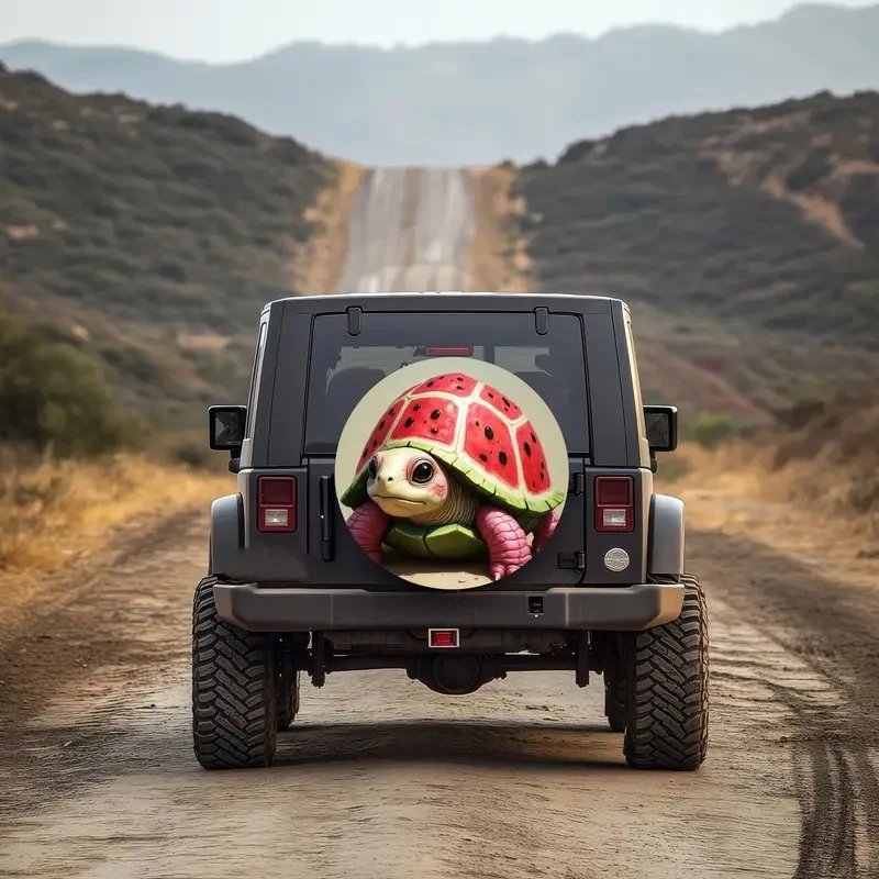 1pc Cute Watermelon Turtle & Strawberry Wheel Cover Tire Protector With Expressive Eyes - Fit For SUVs, Cars,, RVs - All-Weather