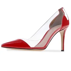 Women Pumps Stilettos 9cm Transparent PVC High Heels Sexy Pointed Toe Slip-on Shallow Red Dress Wedding Party Shoes Plus Size 42