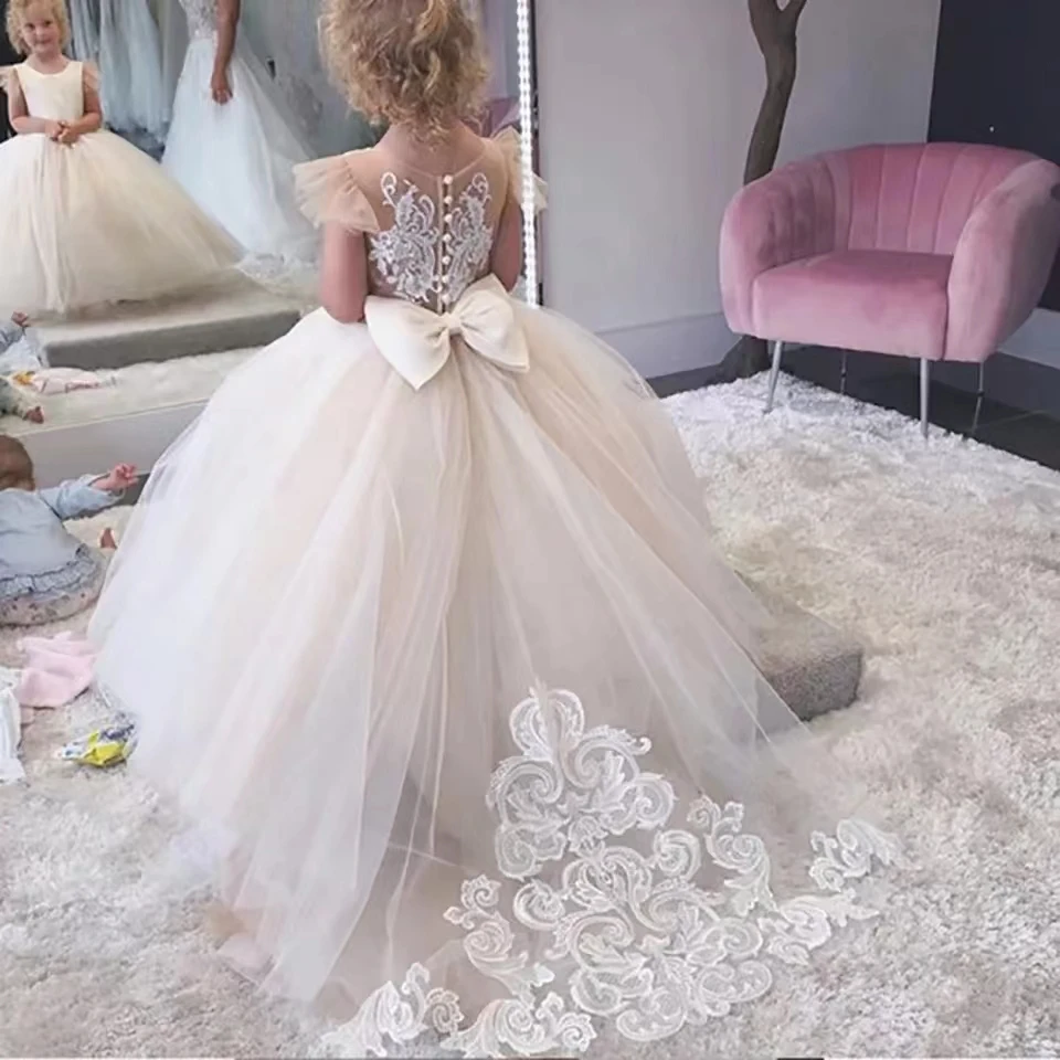 2022 Flower Girl Dress Children Bridemaid Wedding Dresses For Kids Tulle Appliques Gowns First Communion Girls Party Dresses