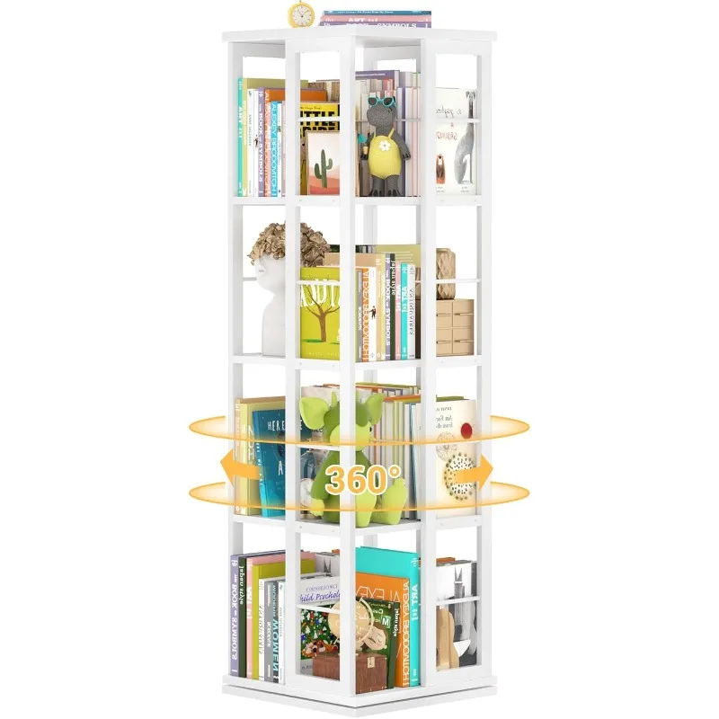

Rotating Bookshelf, Corner Bookshelf, 360 Display Wood Spinning Bookshelf, Floor Standing Bookcase Narrow Shelf Revolving