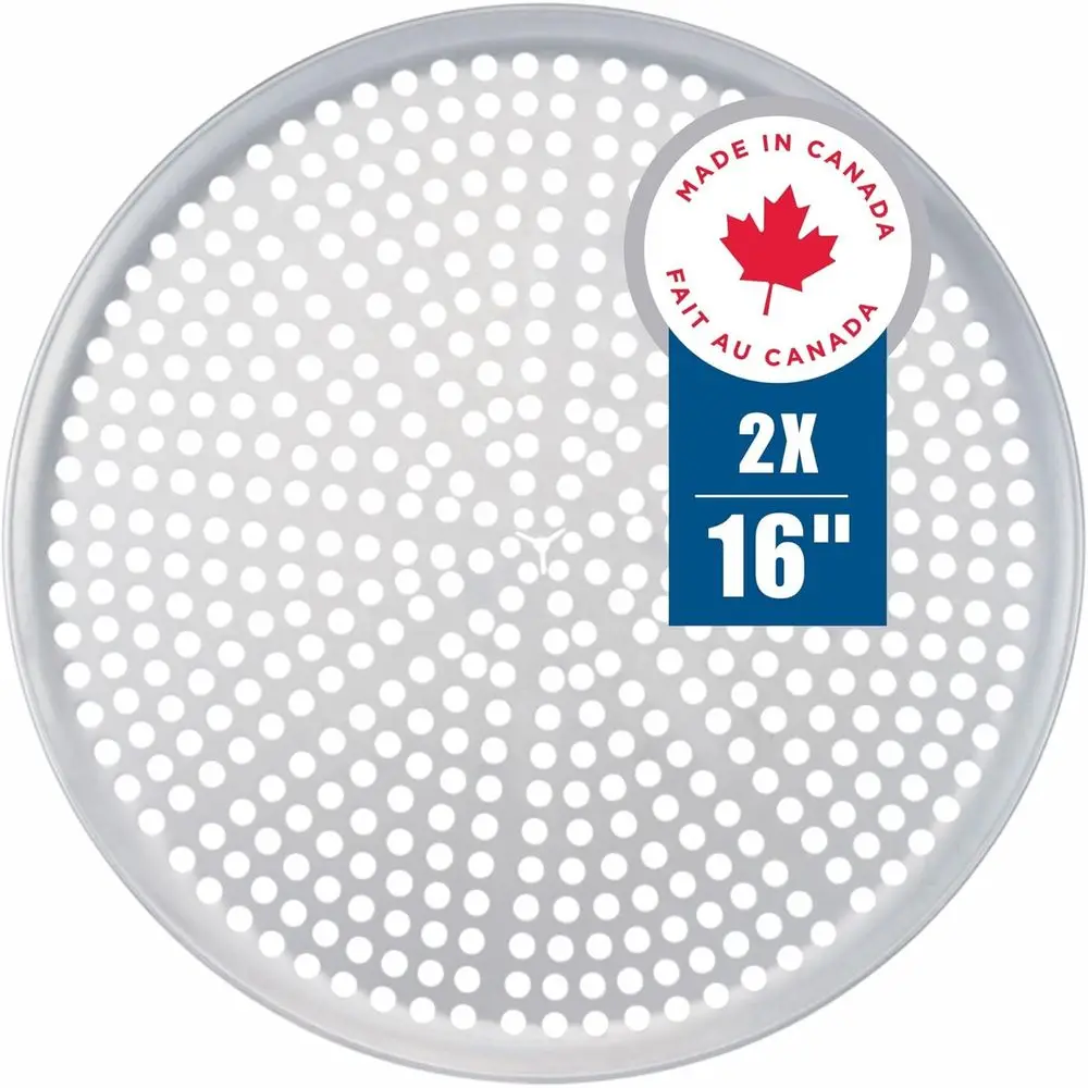 

Set of 2 - 16 Aluminum Pizza Pans with Holes, Heavy-Duty, Rust-Free, Perforated for Oven Baking, Round for Crispy Crust