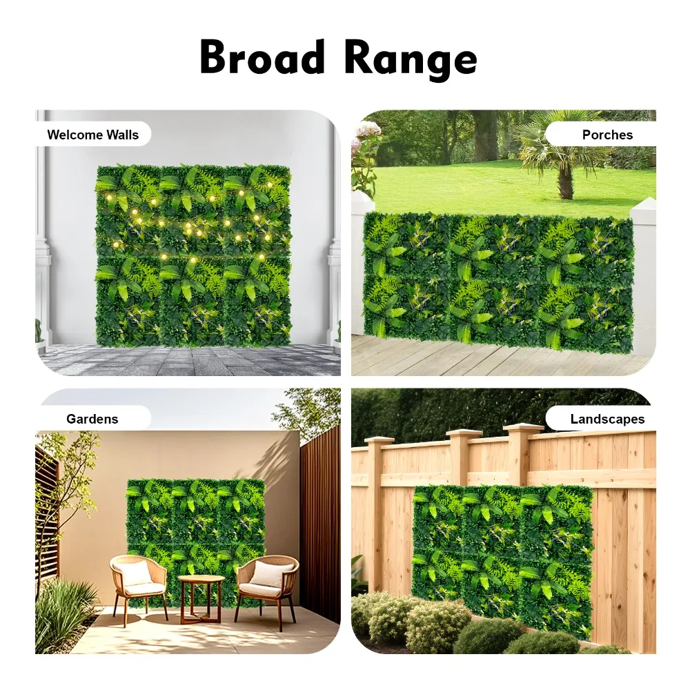 

6 шт. искусственных зеленых настенных панелей 40x60 см - 3D-панели с листьями персика/батата и лаванды, устойчивые к УФ-излучению, водонепроницаемые, с быстрым монтажом