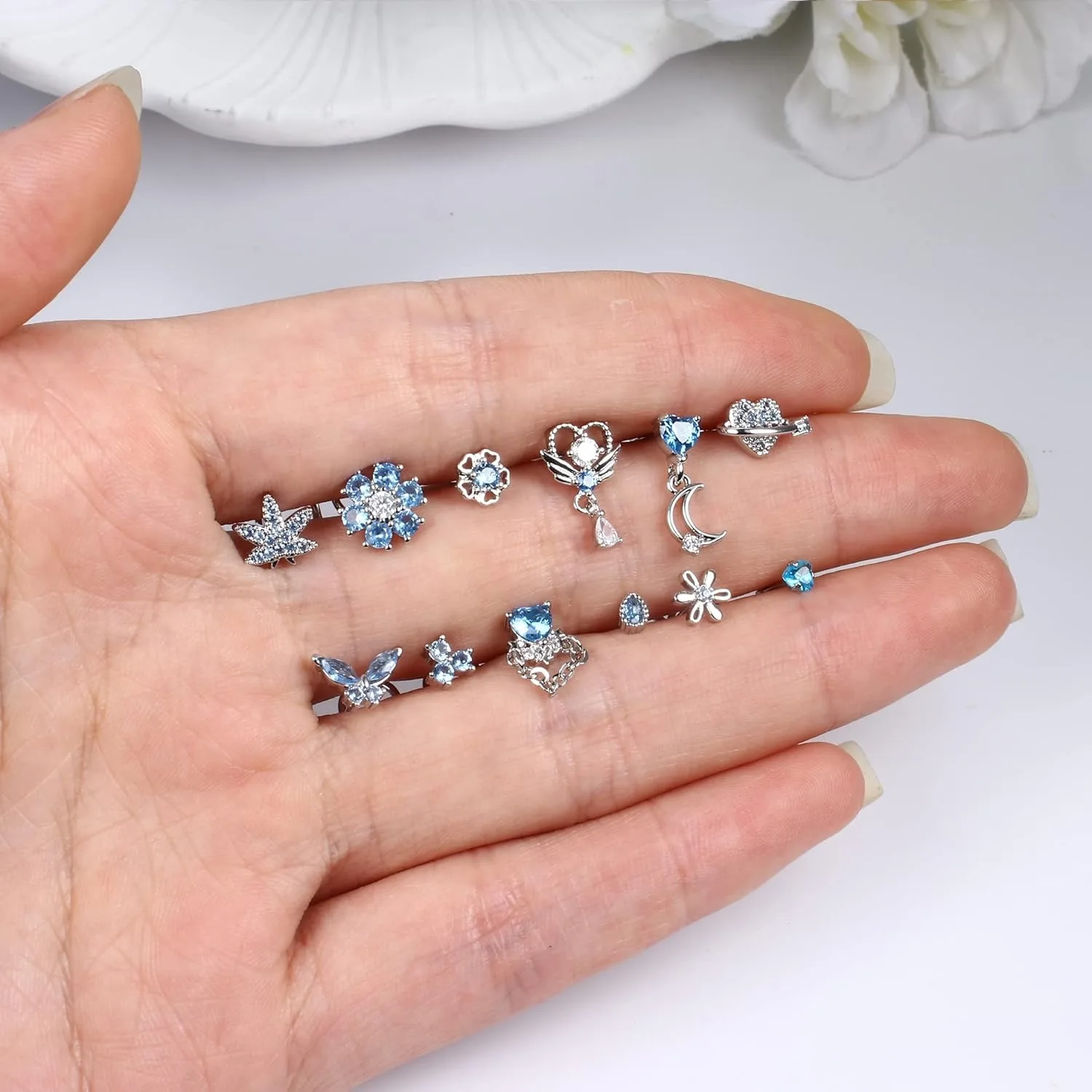 12pcs 20G Nose Rings Surgical Stainless Steel S Shaped Nose Studs for Women Men Dangle Cute Nose Piercings Studs Screw Jewelry