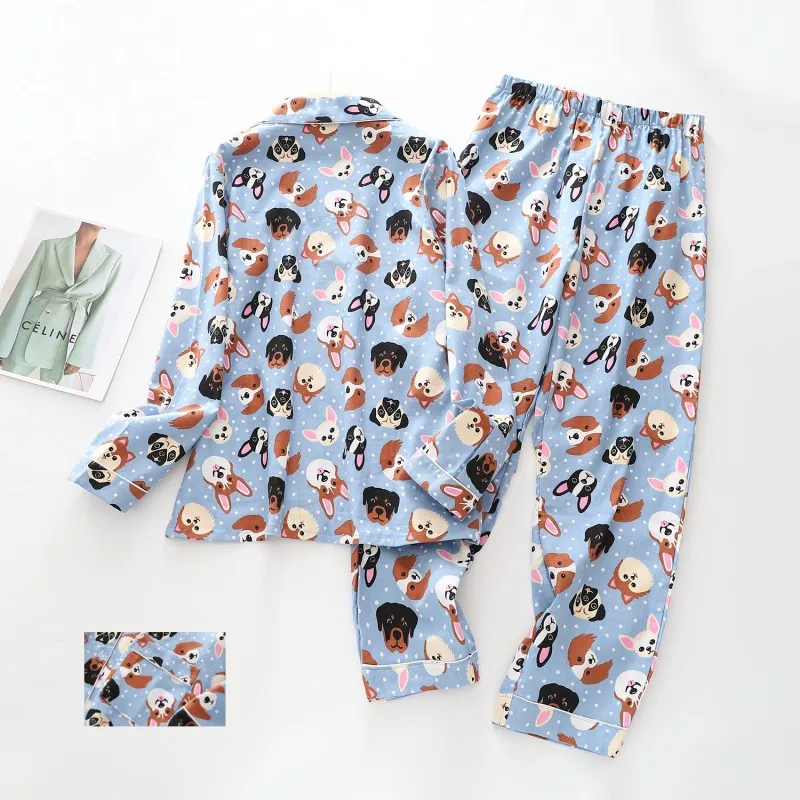 Spring Autumn Men Cartoon Pajama sets Male Cotton Sleepwear Suit Long Sleeve Turn-down Collar Shirt & Pants Home Clothes