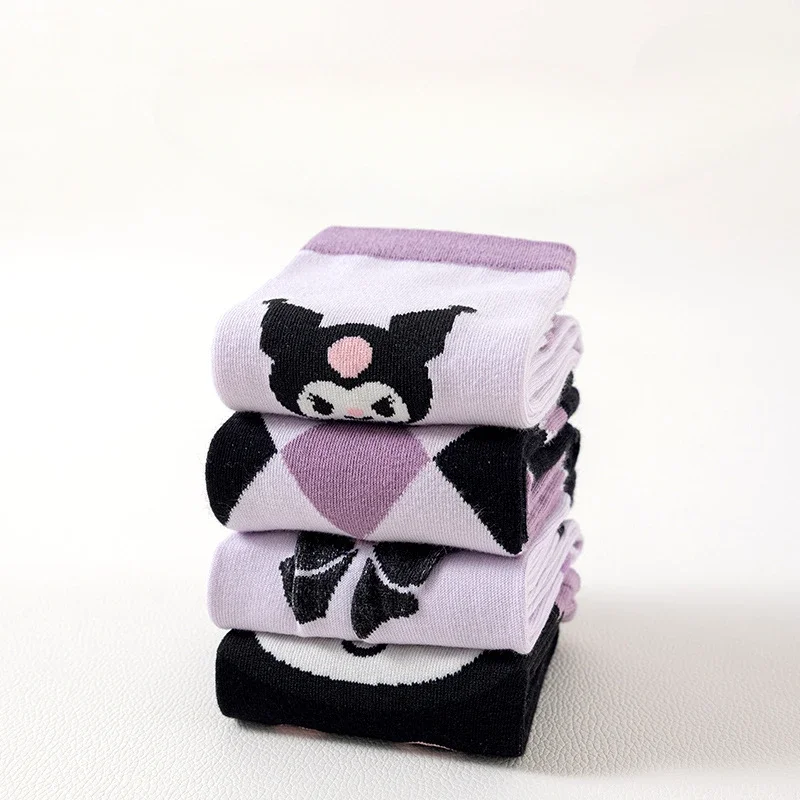 Kuromi Sanurgente-Chaussettes hautes pour enfants, chapeau de dessin animé mignon, chapeau long en coton pour bébé, chaussettes de mollet pour fille, cadeau de Noël et d'anniversaire