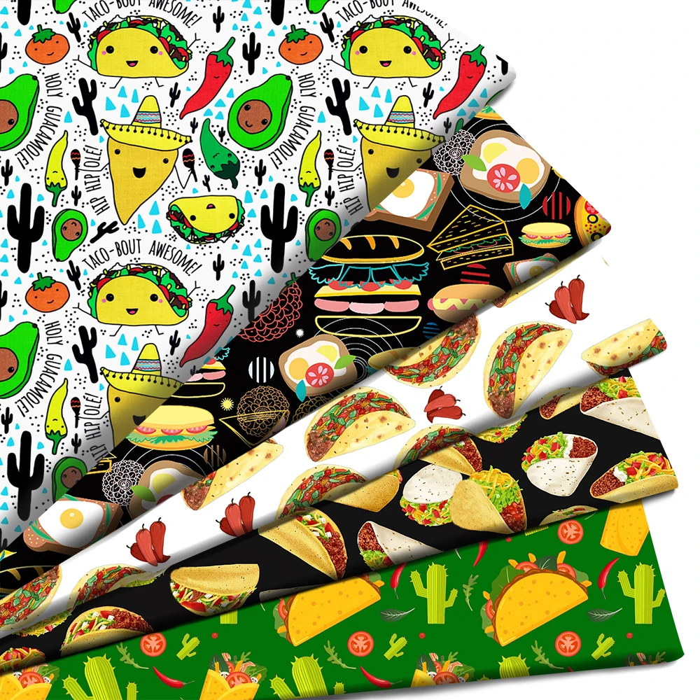 Food Taco Pizza French Fries Printed Polyester Pure Cotton Material By the Meter Patchwork Tissue Sewing Quilting Fabrics