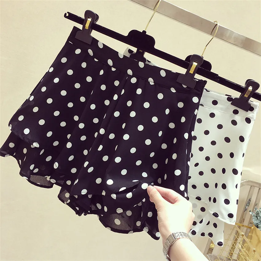 

Gowyimmes 2022 Summer Big Size Girl S-2XL Wide Leg Shorts Spring Women Dot Chiffon Shorts Elastic Waist Shorts Outwear Hot P1208