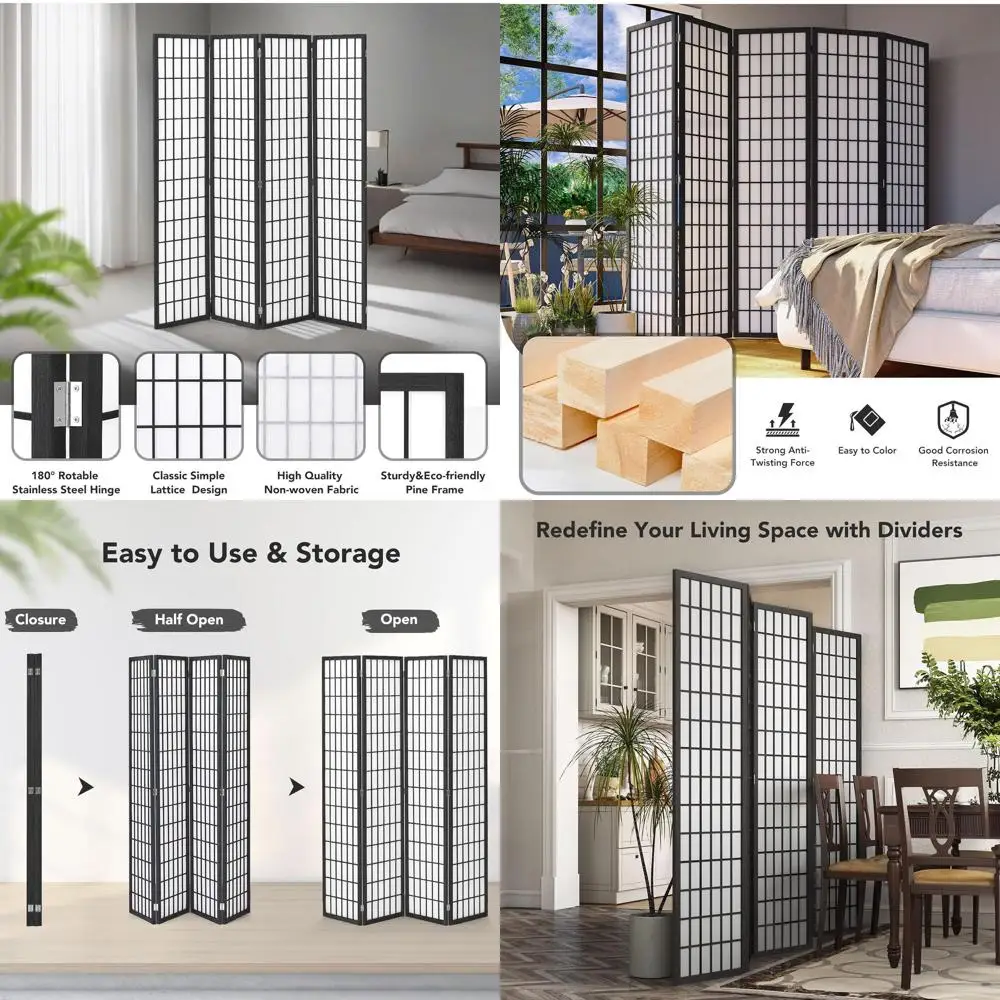 

Японский 4-панельный черный деревянный разделитель для комнаты, 70,9 дюймов (179,5 см) высотой x 69 дюймов (175,3 см) шириной, для обеспечения приватности