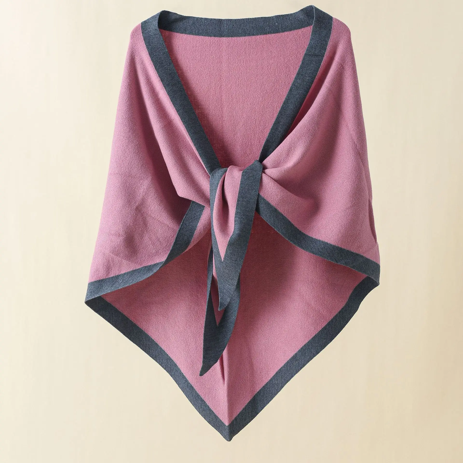 

2022 Spring Autumn New Imitation Cashmere Female Cloak Triangular Cape Air Conditioning Room Cloak Poncho Capes Pink