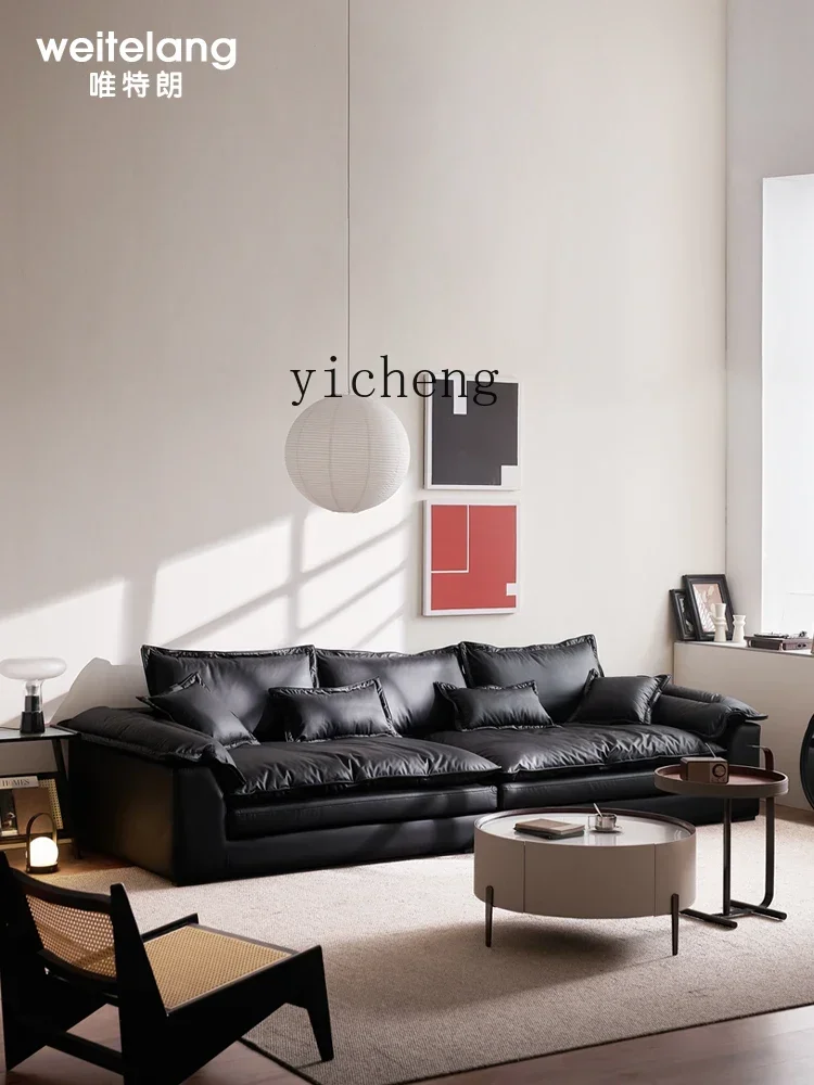 ZZTQH modern simple sailboat wide sitting deep cat scratching leather straight row down small apartment living room sofa