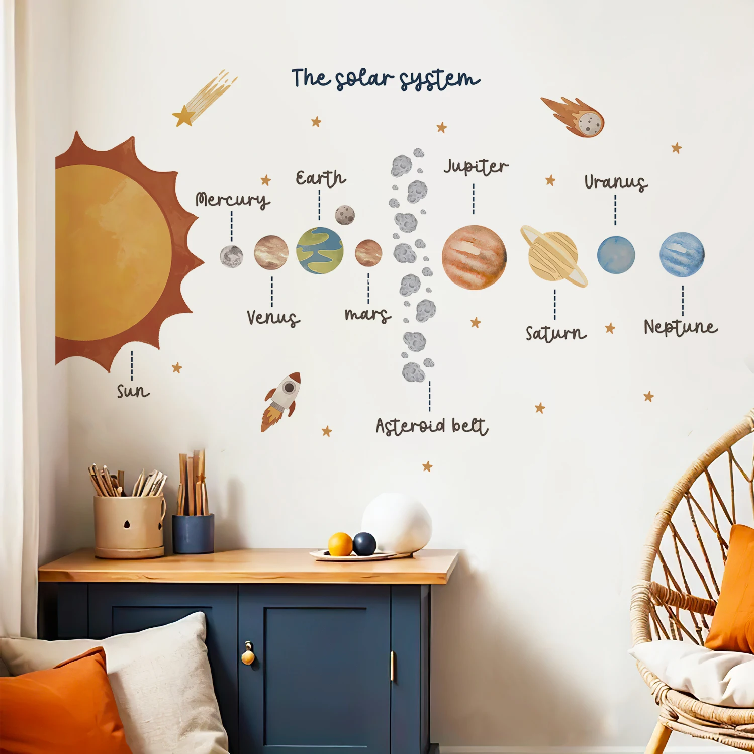 Pädagogische Solar System Raum Wand Aufkleber Kinderzimmer Jungen Schlafzimmer Countdown Rakete Spielzimmer Vinyl Aufkleber Wohnzimmer Wohnkultur – Detail 5