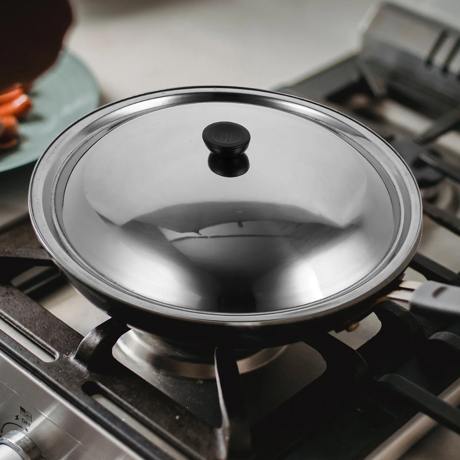Stainless Steel Pot Cover Anti-Scald Spill Stopper Lid Cooking Tool Kitchen Gadget Pan Lid Protector Knob 34Cm