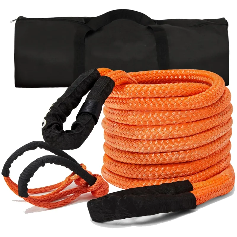Kinetic Recovery Tow Rope with 2 Soft Shackles,9m Elongation over 30% Heavy Duty Tow Strap for Car Pickup Tractor Jeep RV etc.