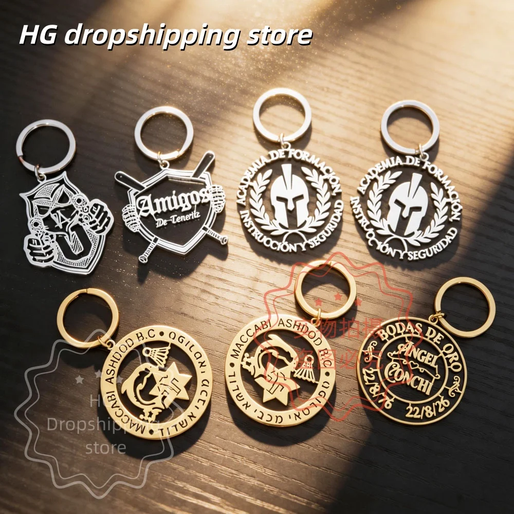 Personalized Logo Keychain Wholesale Custom Company Logo/Picture Pendant Stainless Steel Material Jewelry Gift For Men Women