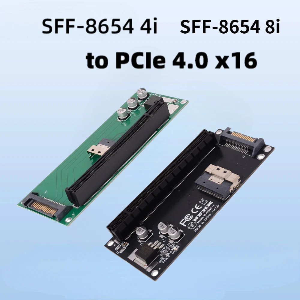 SFF-8654 4i 8i SlimSAS 8654 4i 8i To PCI-E 4.0 X16 External GPU Adapter Gen4 Riser Card for Graphics Card / GPU Expansion Server