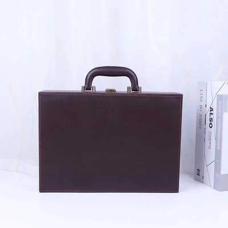 2026 New Business Leather Portable Briefcase Script Box Policy Contract Document Storage Case