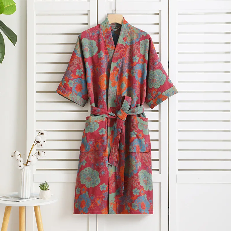 Batas Kimono multicolores para parejas, ropa de casa, albornoz de algodón para primavera y verano, albornoces finos absorbentes y de secado rápido