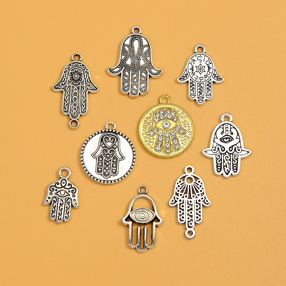 15pcs/lots Vintage The Hamsa Hand Of Fatima Charms Hamesh Eyes Connectors Pendants For Diy  Jewelry Making Supplies Accessories