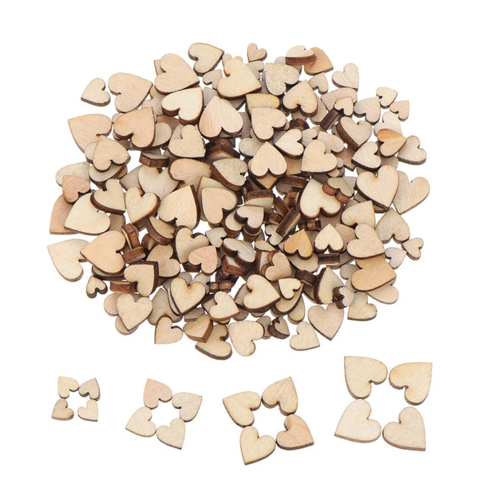 200Pcs Love Heart Shape Wooden Patch Heart Shape Star Wooden Heart Shape Party Ornaments for Valentine\'s Day Party Decorations